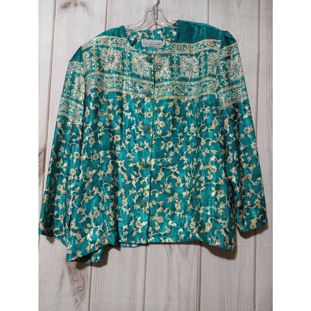 Pablo Shirt Ladies 22W Petite Turquoise Floral vintage Satin